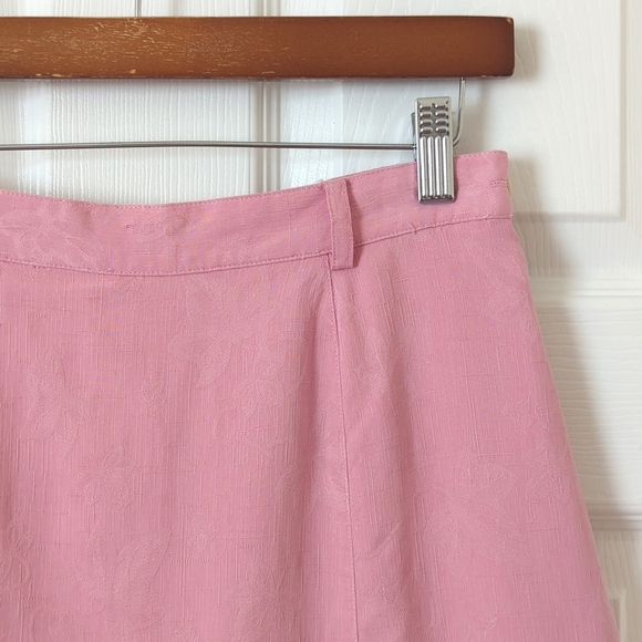 Bobby Chan 90's Vintage Leafy Jacquard Knit Silk High Waisted Mini Skort Pink 8 - Picture 3 of 12